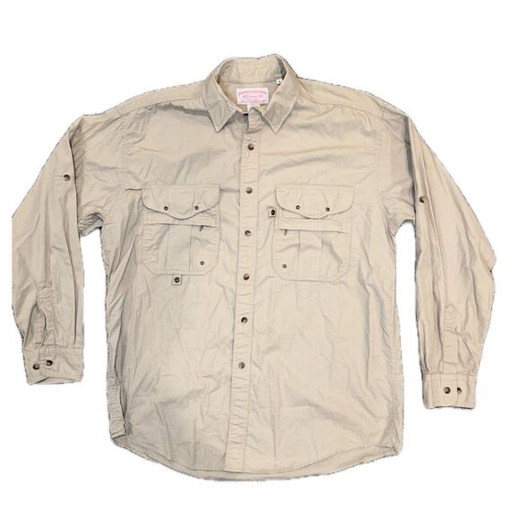 Vintage CC Filson Shirt Mens L Style 656 Khaki Fishing Outdoor Hiking Pockets - Picture 1 of 6